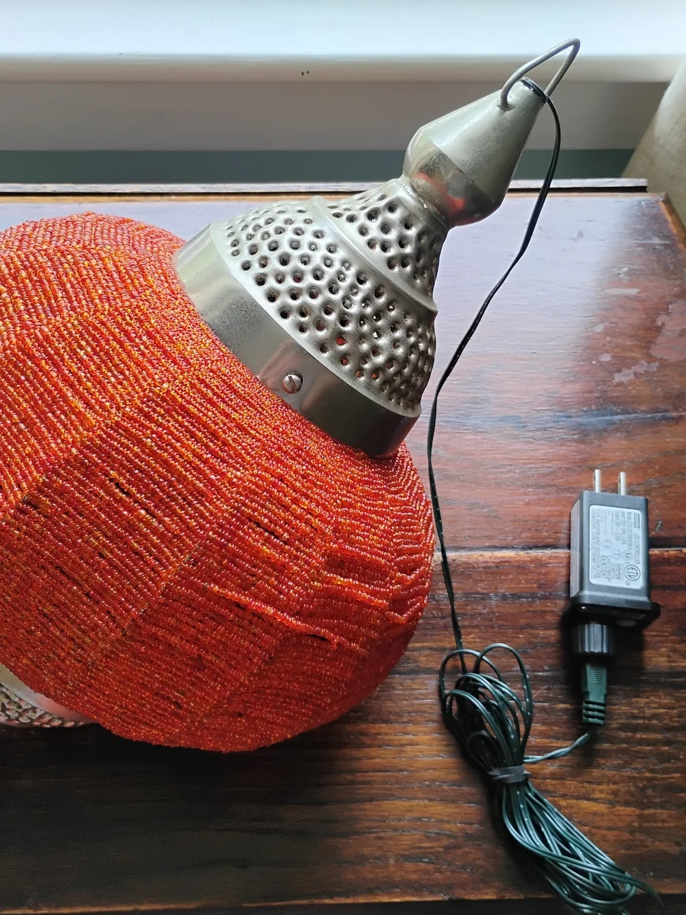 Orange Fabric Lantern Table Lamp -